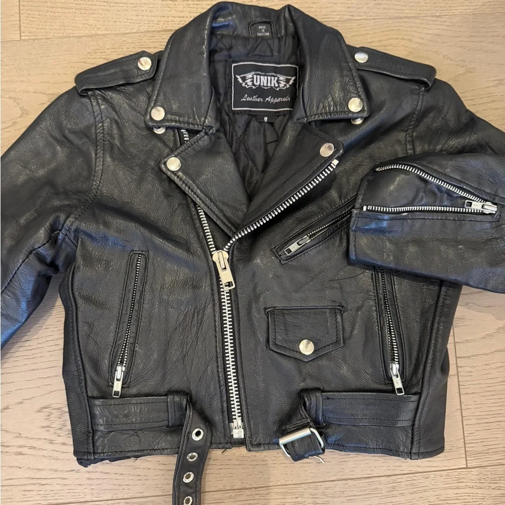 Unik Kids Black Leather Biker Jacket
